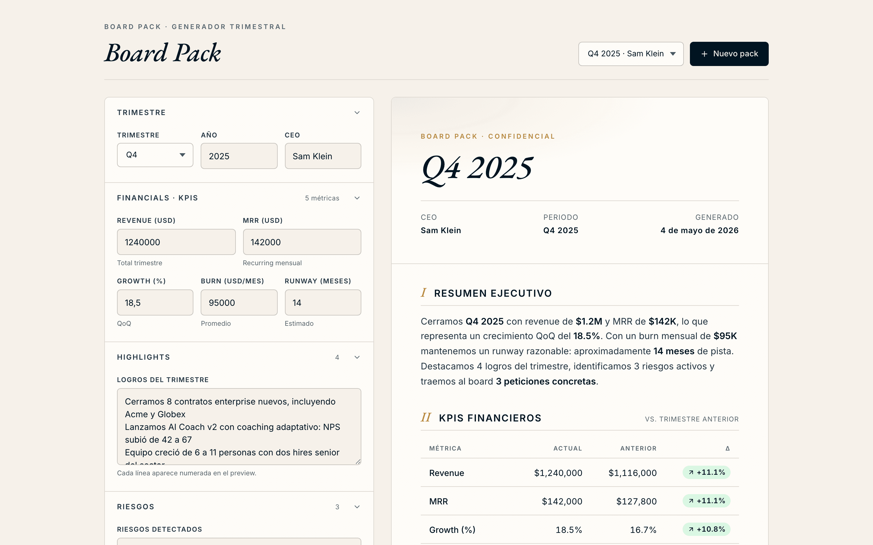 Board Pack Generator — preview