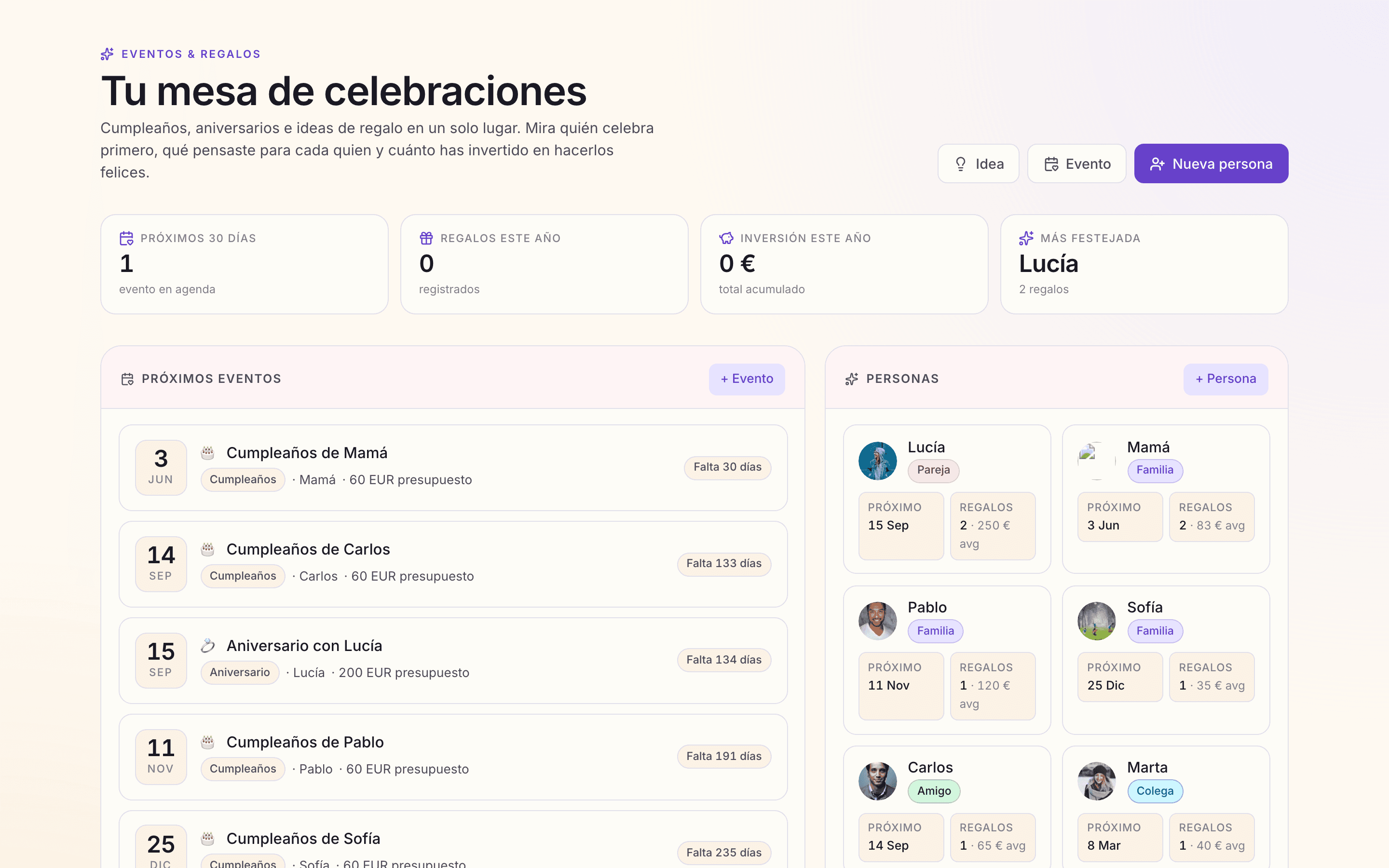 Eventos & Regalos — preview