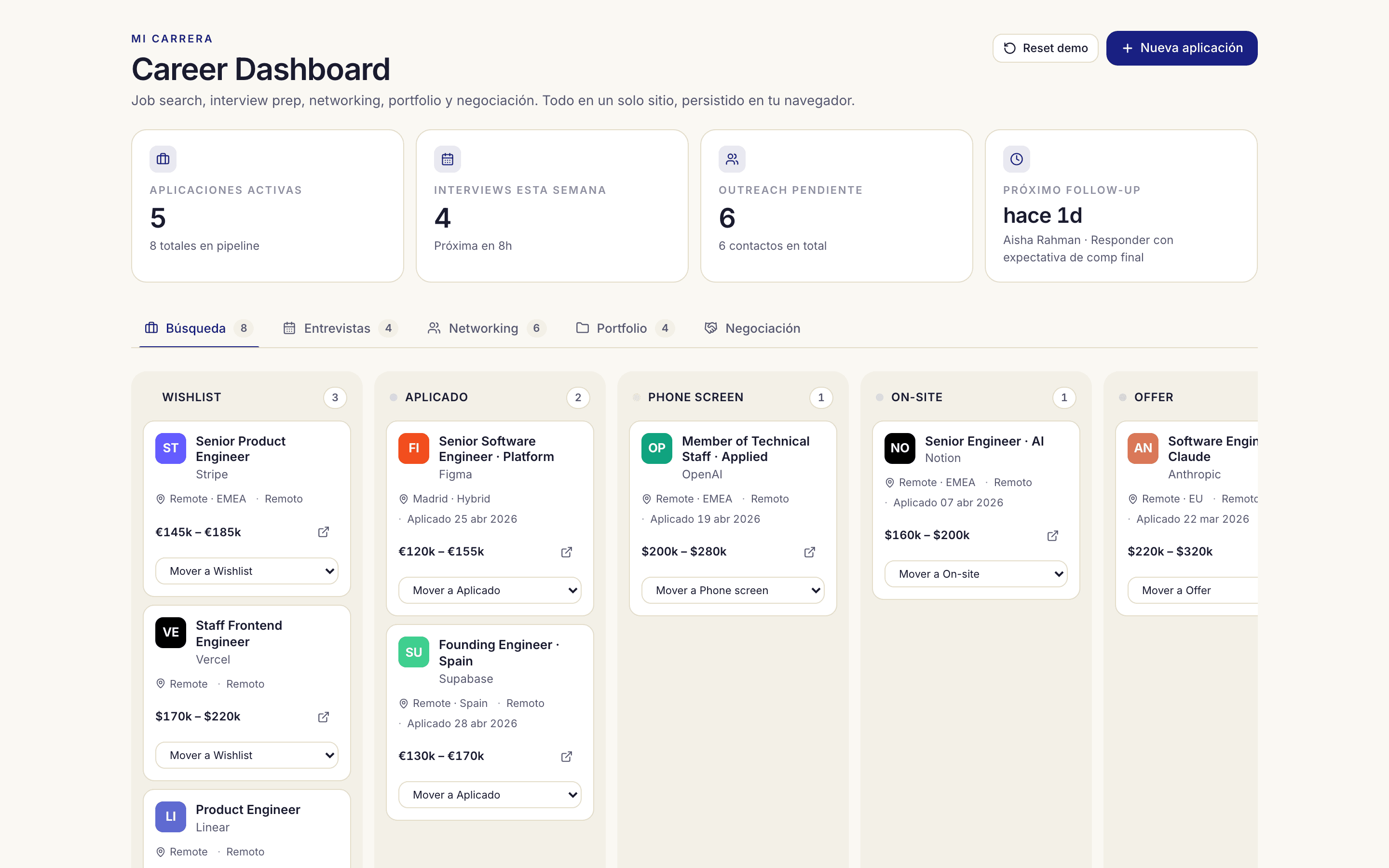 Career Dashboard — preview